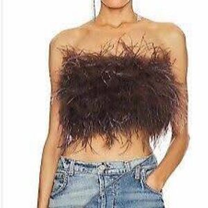 Lamarque Zaina Chocolate Brown Feather Strapless Crop Top